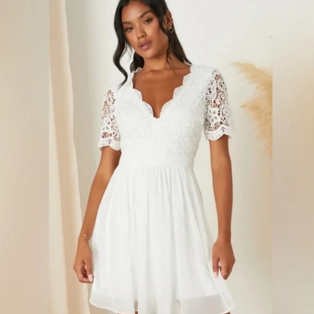 NWT Lulu's Angel In Disguise Bridal Elegant White Lace Skater Dress Women's XL